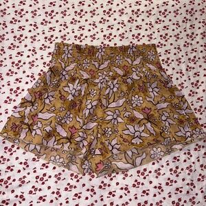 Aerie Yellow Floral Lounge Shorts Women's Medium BOHO